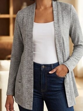 Pinc Gray Open-Front Draped Cardigan
